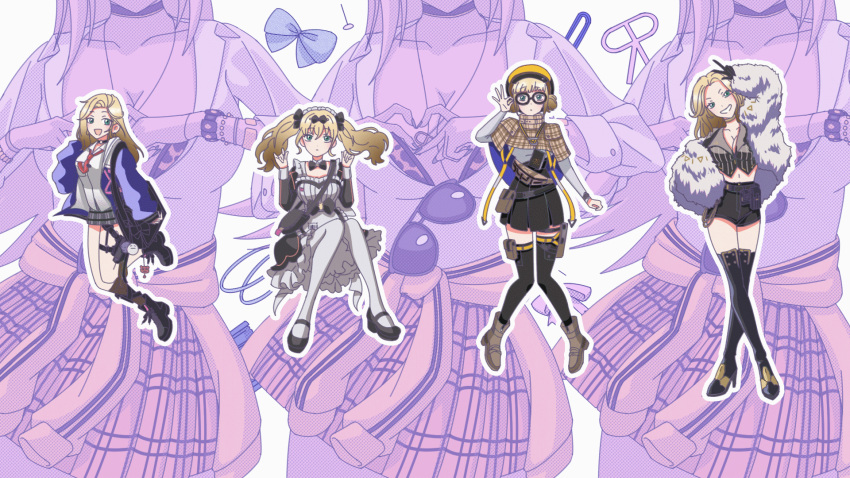 1girl, blonde_hair, breasts, cocoa_(nikke), cosplay, dual_persona, earrings, ein_(nikke)