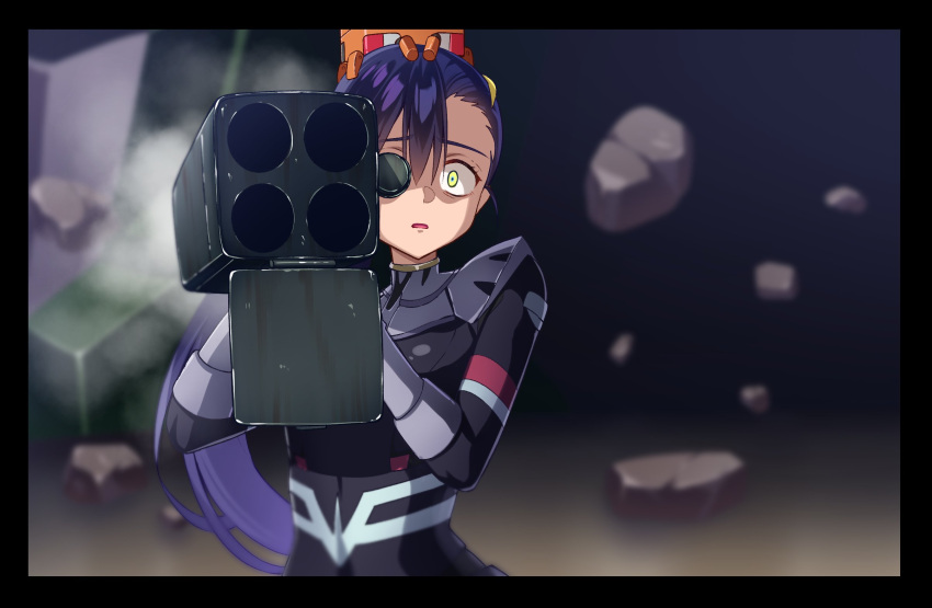 1girl, 85neko, black_hair, commentary_request, conch_(gundam), gun, gundam, gundam_gquuuuuux