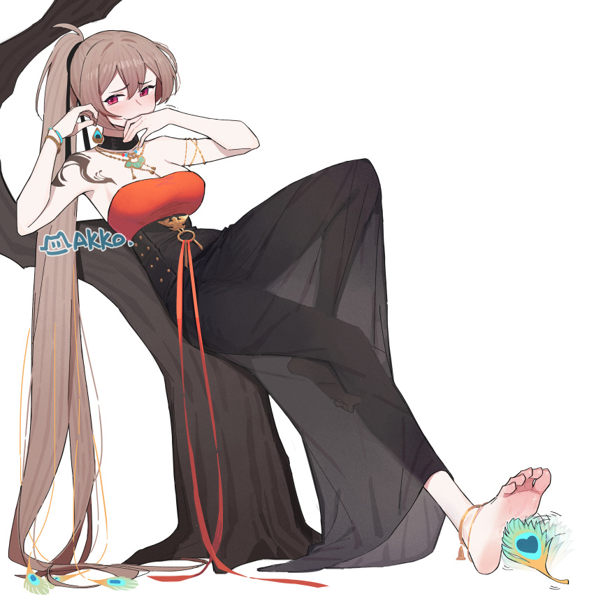 1girl, absurdres, azur_lane, bare_shoulders, blush, brown_hair, collar, feet