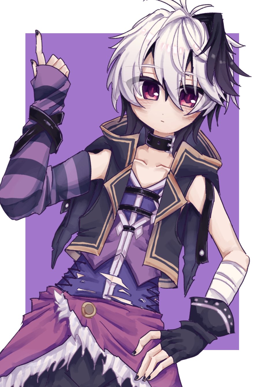 1girl, agpgwm, antenna_hair, arm_warmers, bandaged_arm, bandages, bare_shoulders, black_collar