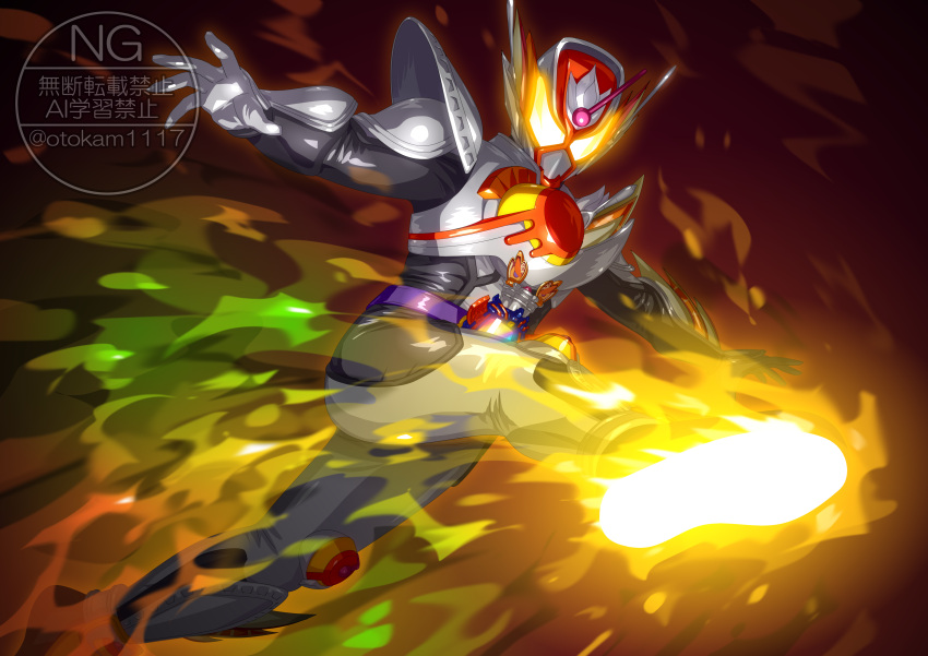 1boy, absurdres, glowing, glowing_eyes, gochizo, highres, kamen_rider, kamen_rider_gavv_(series)
