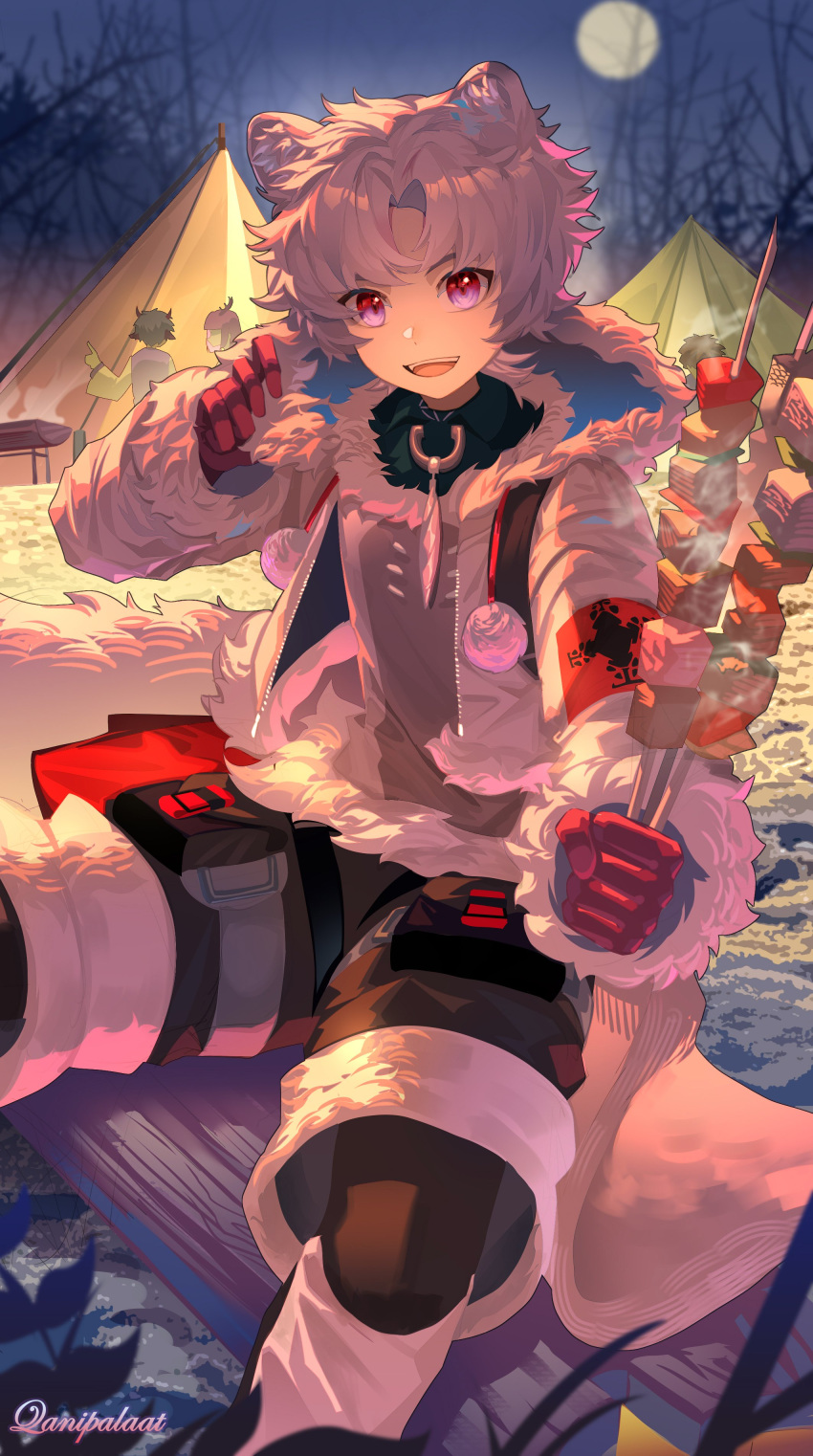 1boy, absurdres, animal_ear_fluff, animal_ears, arknights, backlighting, bare_tree, birchboat