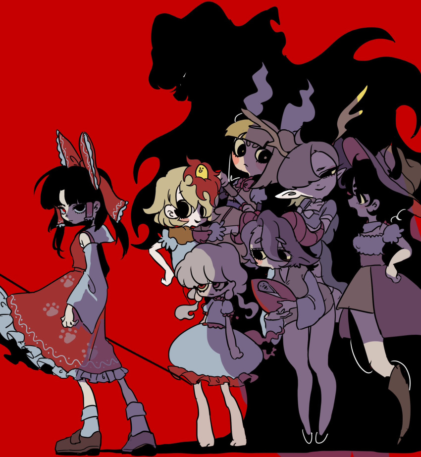 6+girls, animal_ears, animal_on_head, antlers, armor, ascot, baby_animal, bandana