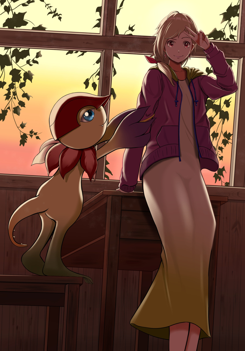 1girl, absurdres, akitsuiritsuki, blonde_hair, digimon, digimon_(creature), digimon_survive, dress