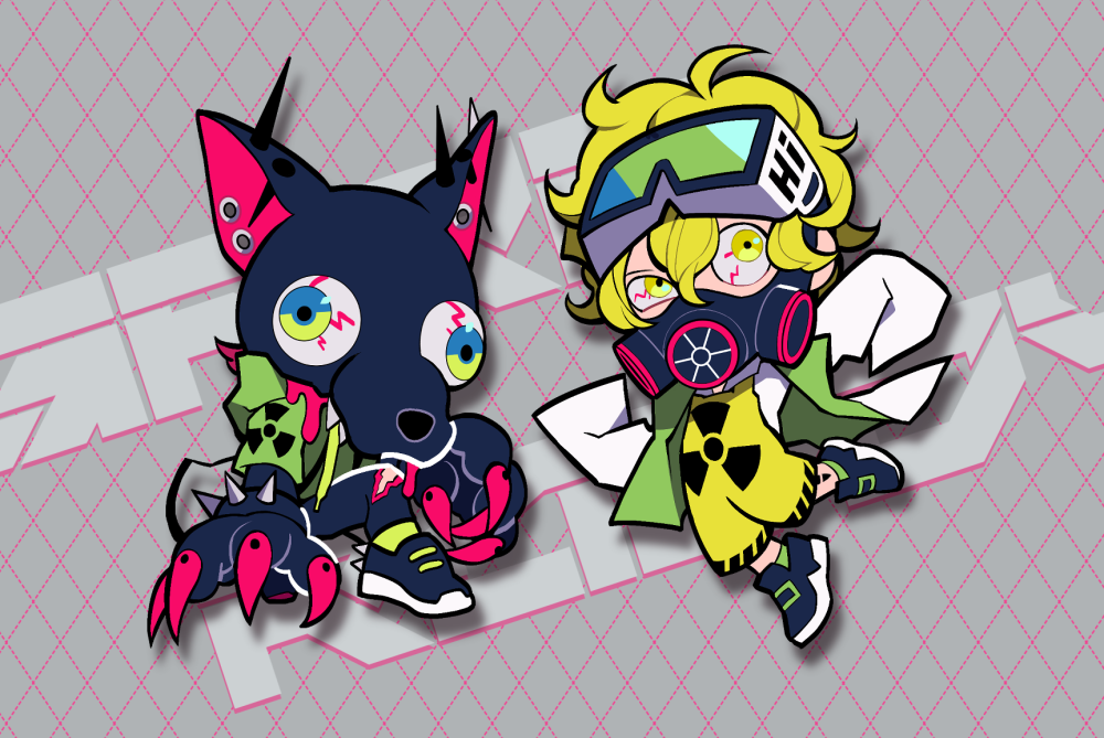 2boys, akagi_(redsiland), black_shoes, blonde_hair, chibi, chibi_only, claws, commentary_request