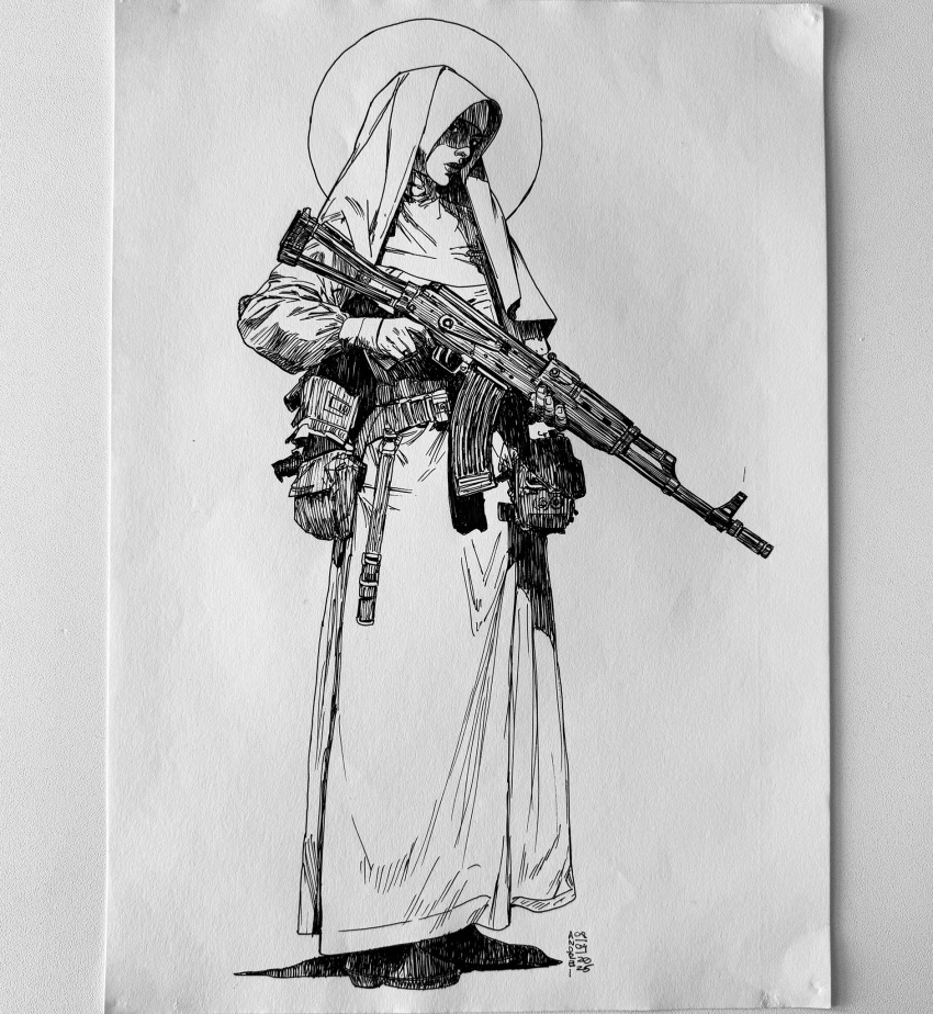 1girl, aks-74, assault_rifle, gun, highres, holding, holding_gun, holding_weapon