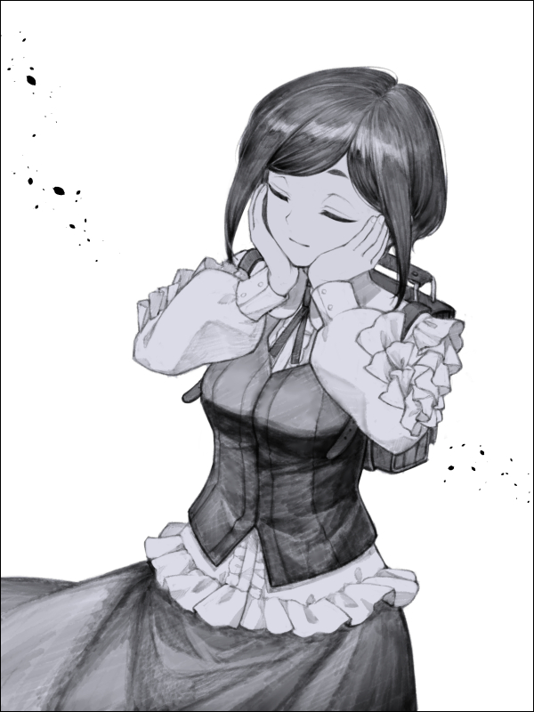1girl, backpack, bag, breasts, closed_eyes, closed_mouth, collared_shirt, commentary_request