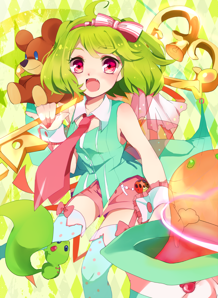 ai-kun, alien, asprach, bow, fang, green_hair, hair_bow, highres