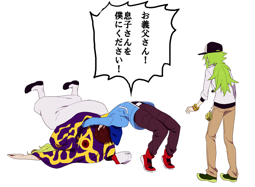 brown_hair, geechisu, geechisu_(pokemon), german_suplex, green_hair, hat, hirosuke, long_hair