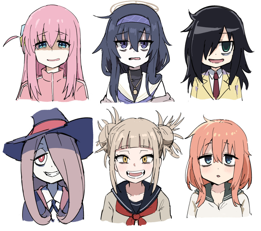 6+girls, bags_under_eyes, black_hair, blonde_hair, blue_archive, blue_hair, bocchi_the_rock!, boku_no_hero_academia