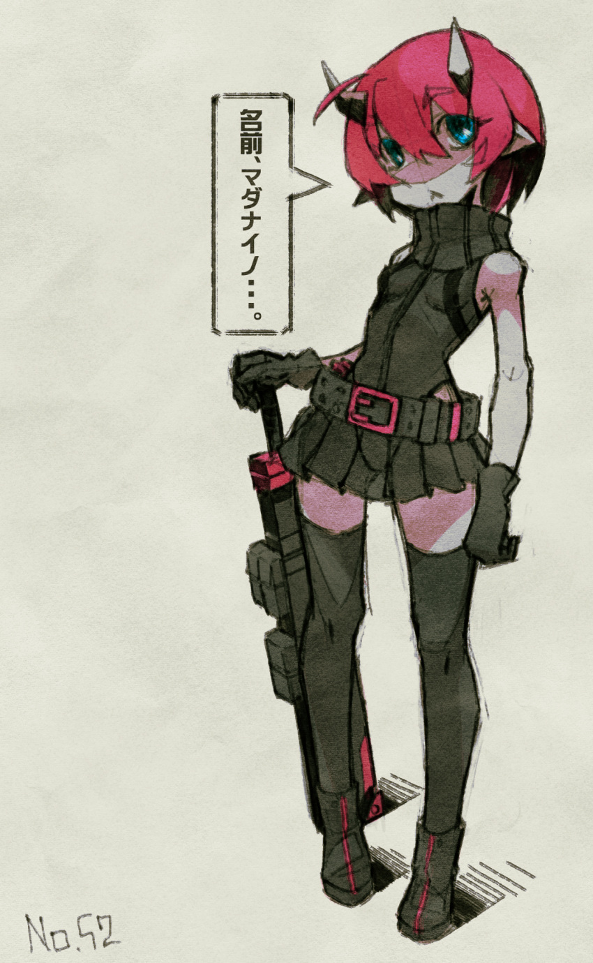 92, bad_id, belt, blue_eyes, gloves, highres, horns, original
