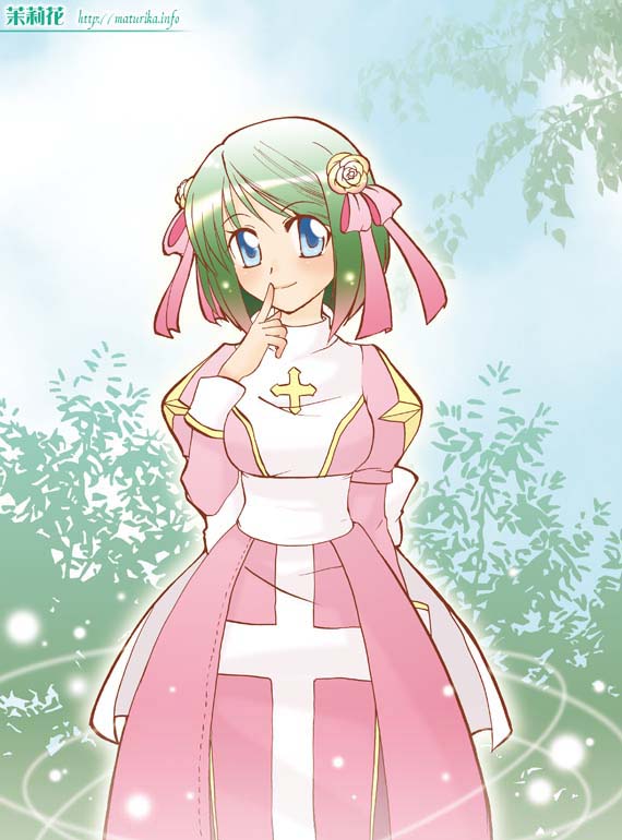1girl, 2000s_(style), back_bow, bad_id, blue_eyes, blush, bow, breasts