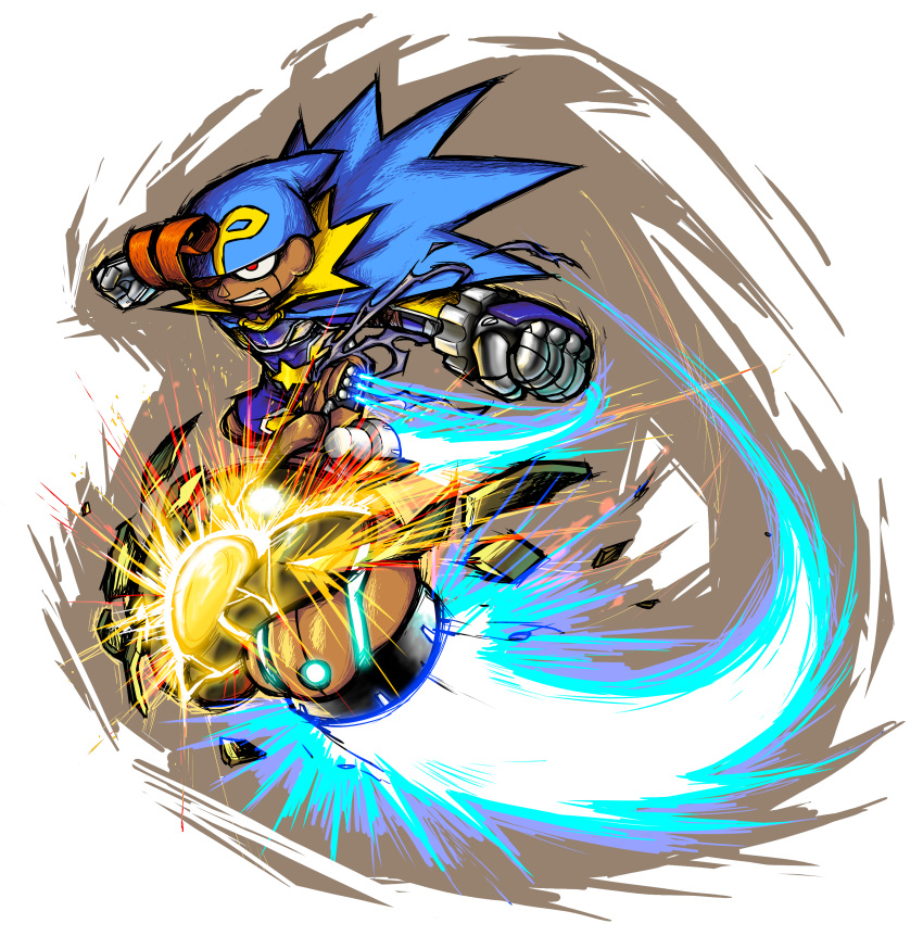 absurdres, blue_cape, blue_hat, cape, clenched_hands, clenched_teeth, geno_(mario), hat