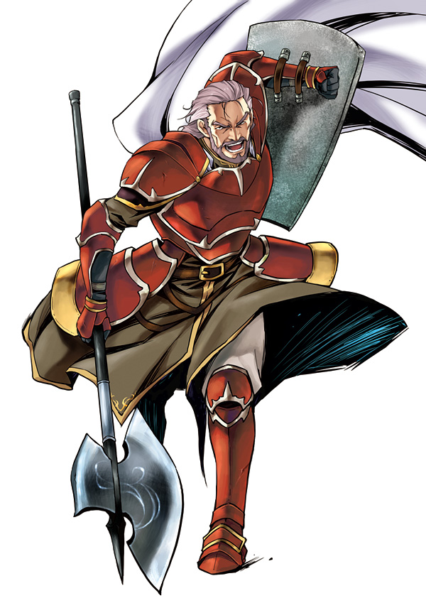 1boy, agahari, arm_shield, armor, armored_boots, beard, boots, commentary_request