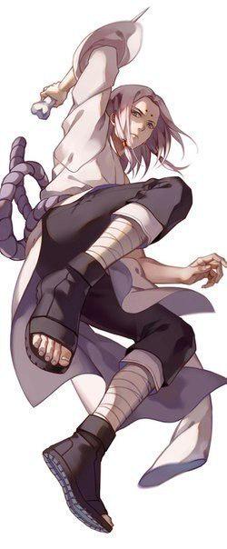 1boy, arm_up, bandages, bone_weapon, curse_seal, dynamic_pose, eyeliner, facial_mark