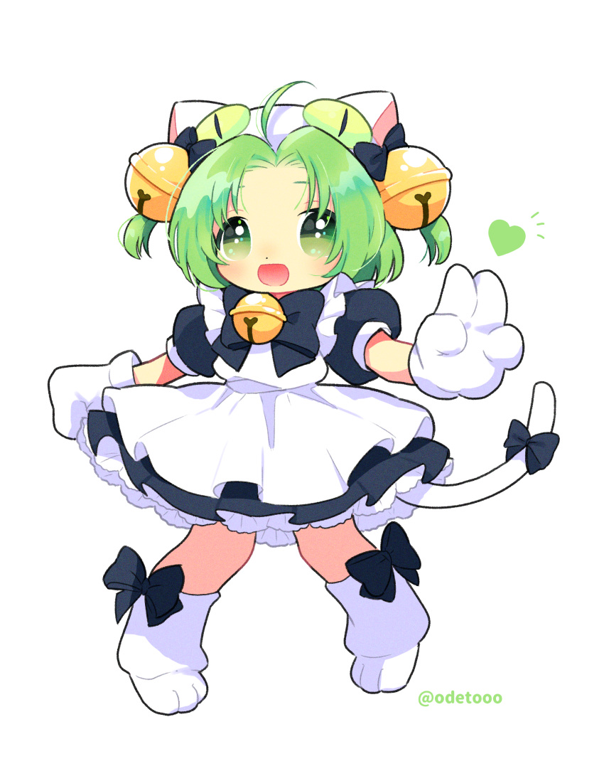 1girl, absurdres, ahoge, animal_hat, apron, bell, black_bow, bow