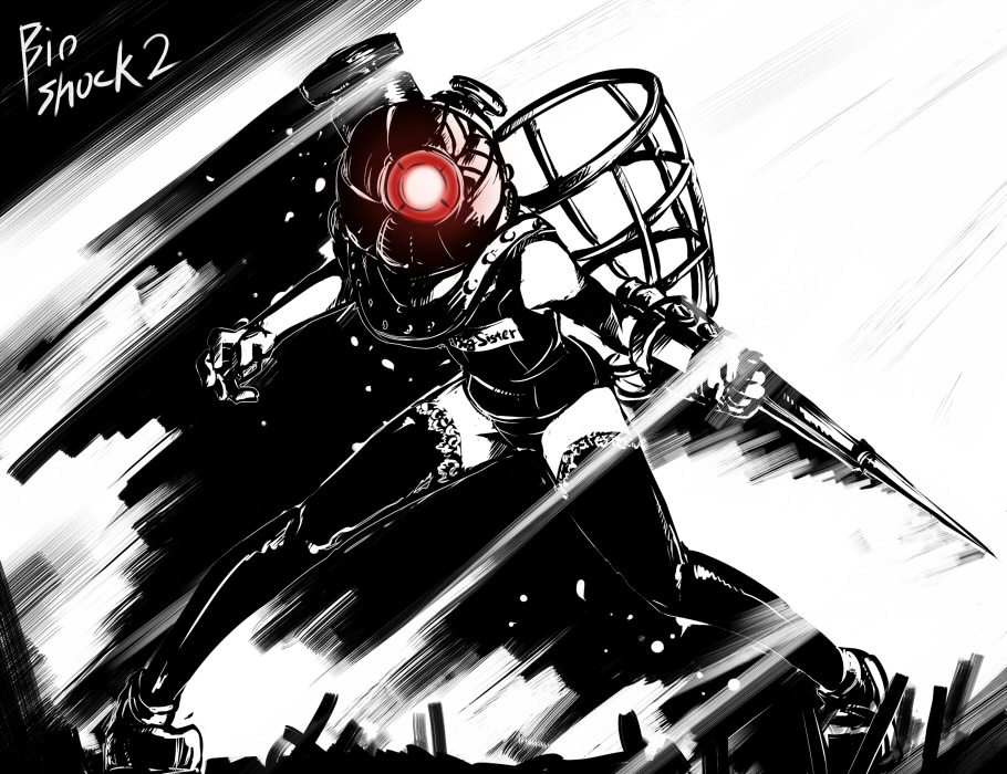 bad_id, big_sister, big_sister_(bioshock), bioshock, bioshock_2, eien_no_sai_tori, helmet, school_swimsuit