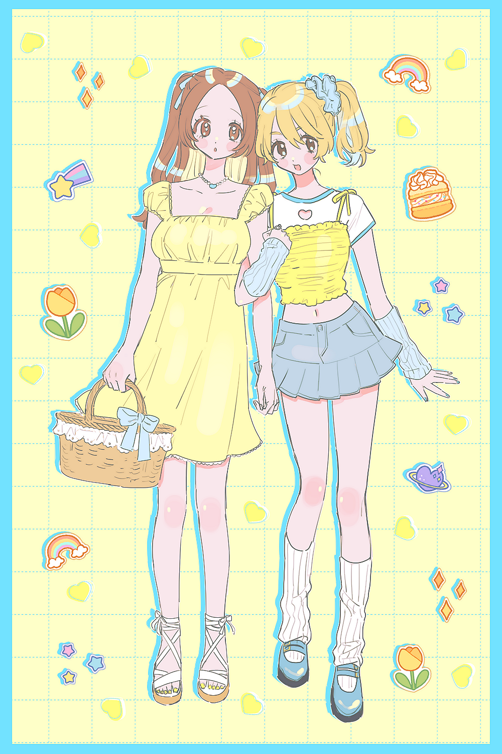 2girls, brown_eyes, brown_hair, couple, crossed_arms, face-framing_short_strand, highres, m15391599