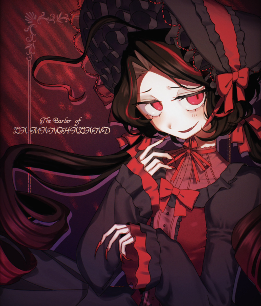 1girl, absurdres, ahoge, alternate_costume, black_bonnet, black_dress, black_hair, bonnet