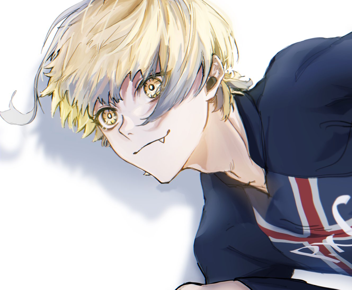 1boy, ahoge, blonde_hair, blue_lock, charles_chevalier, closed_mouth, daizu_yomibbnb2, fang