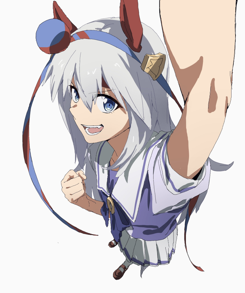 1girl, absurdres, animal_ears, blue_eyes, bow, ear_bow, grey_hair, hairband