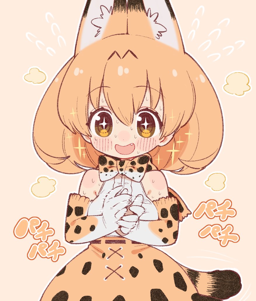 +_+, 1girl, animal_ears, applause, belt, blonde_hair, blush, bow