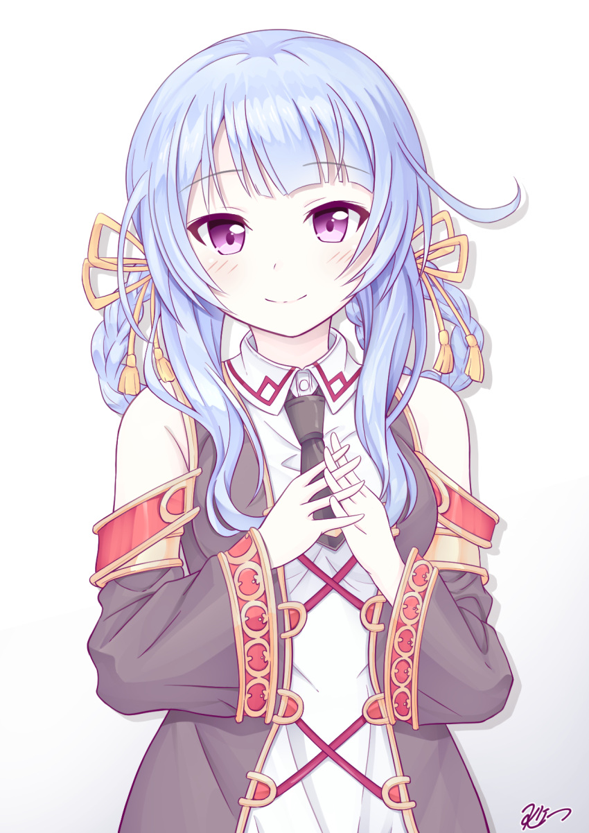 1girl, bare_shoulders, blue_hair, breasts, highres, iris_mysteria!, k_(nura-rikuo), looking_at_viewer