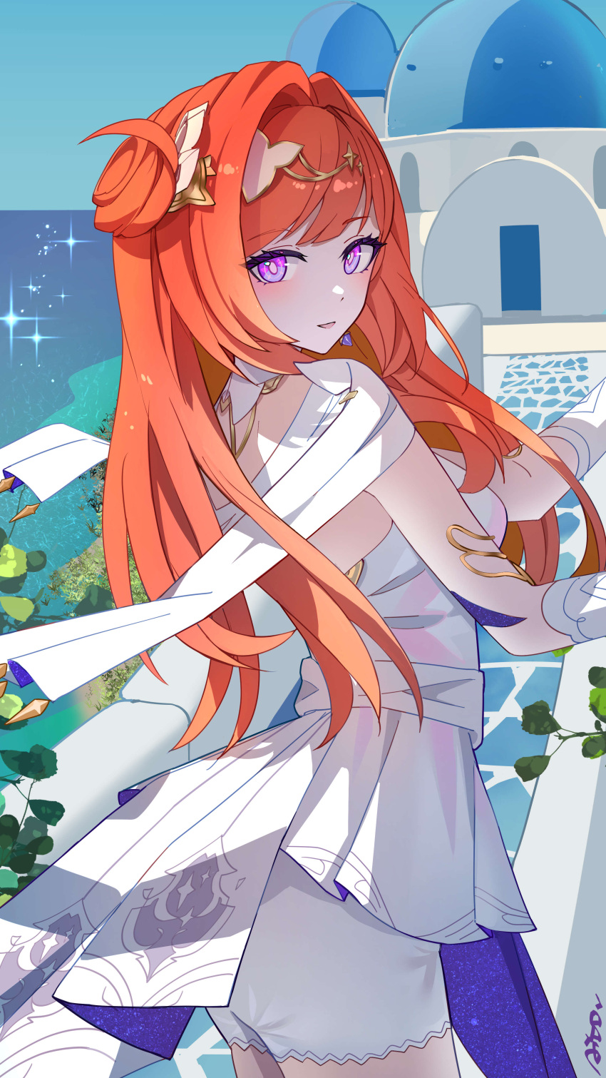 1girl, absurdres, ai_dongdong, dress, earrings, from_behind, hair_ornament, highres