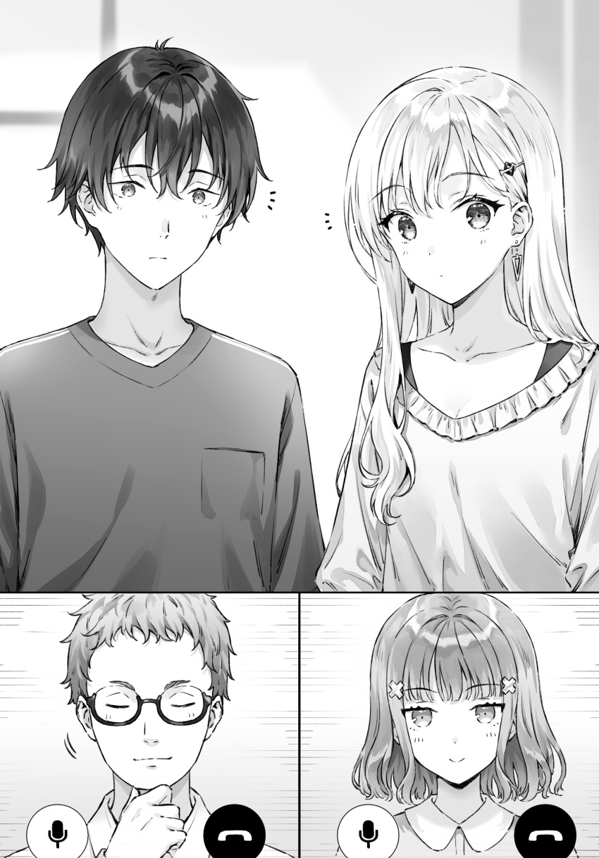 2boys, 2girls, asamura_yuuta, ayase_saki, brother_and_sister, closed_mouth, collarbone, commentary_request
