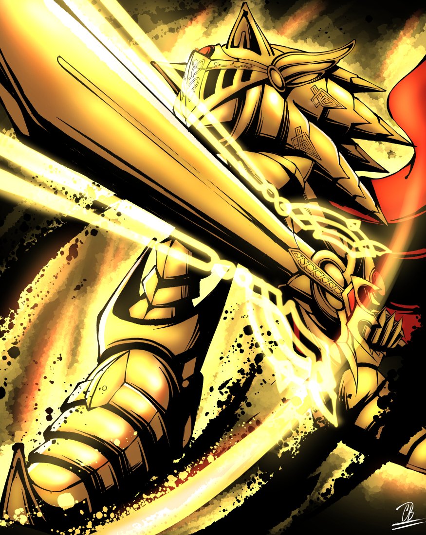 1boy, armor, aura, caliburn_(sonic), cape, cbotakuarts, excalibur_(sonic), excalibur_sonic