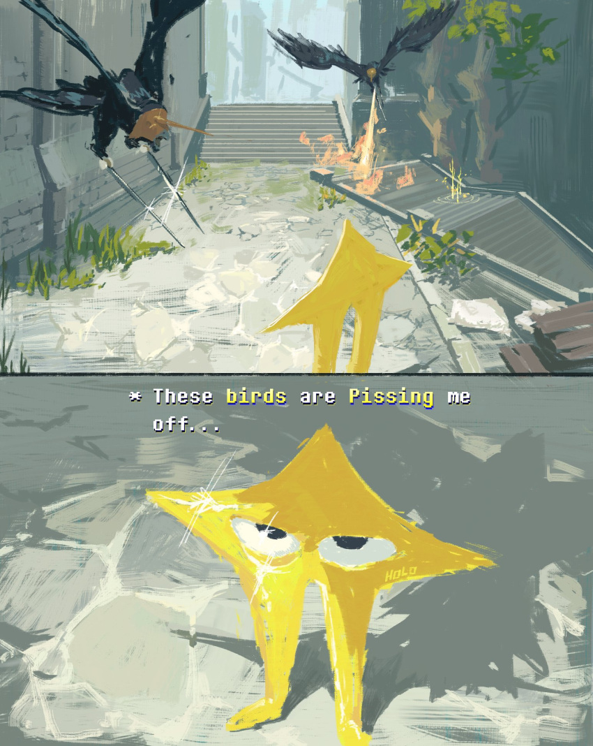 bird, breath_weapon, breathing_fire, creature, crossover, day, deltarune, elden_ring