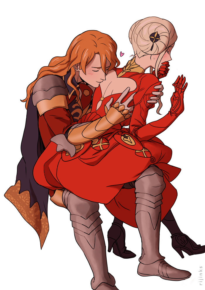 1boy, 1girl, arm_guards, armor, armored_boots, artist_name, back, back_cutout