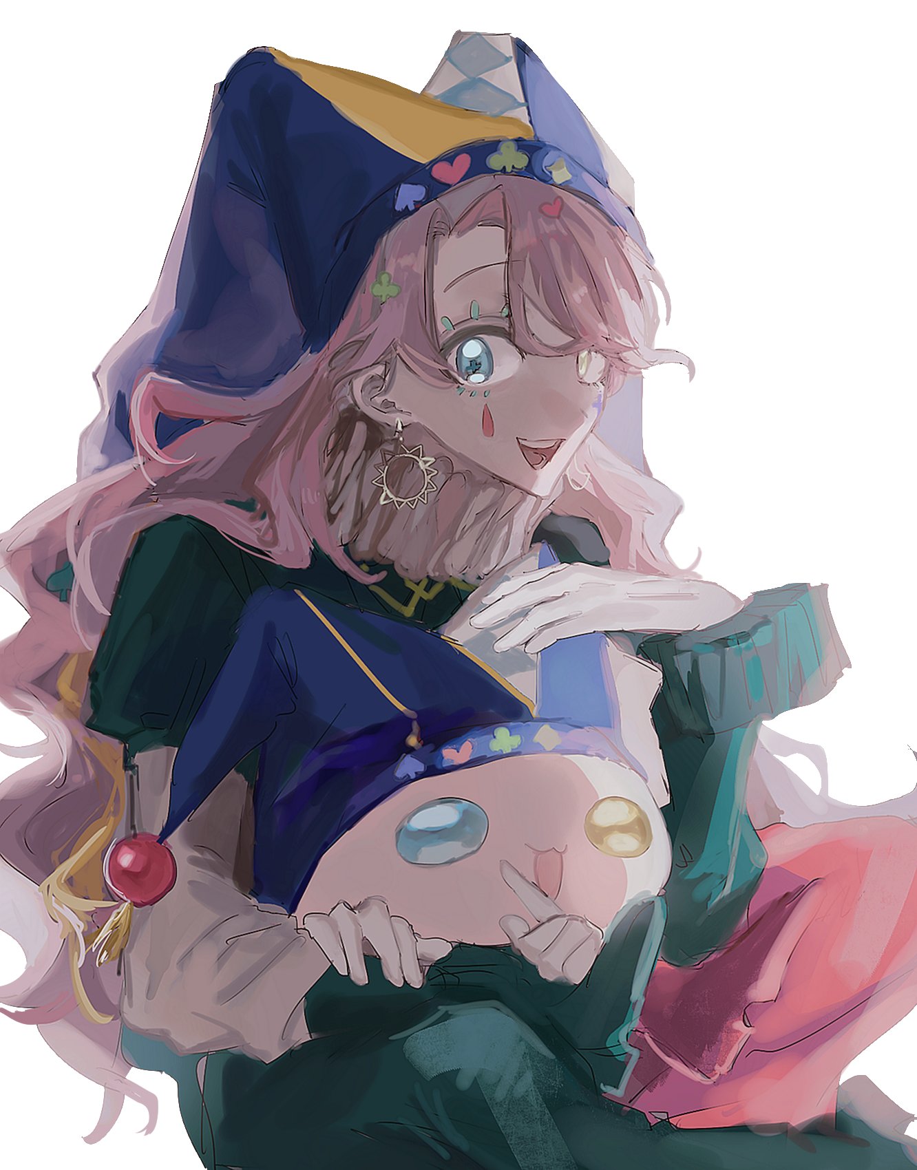afro_puffs, checkered_clothes, checkered_hat, checkered_pantyhose, club_(shape), diamond_(shape), gloves, hat
