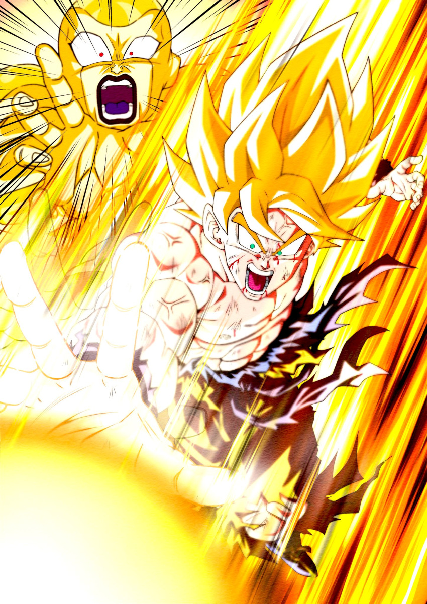 2boys, blonde_hair, dragon_ball, dragon_ball_z, frieza, full_body, full_power_frieza, green_eyes