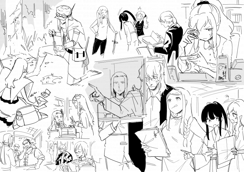 3girls, 5boys, :d, ^_^, absurdres, bag, boots, braid