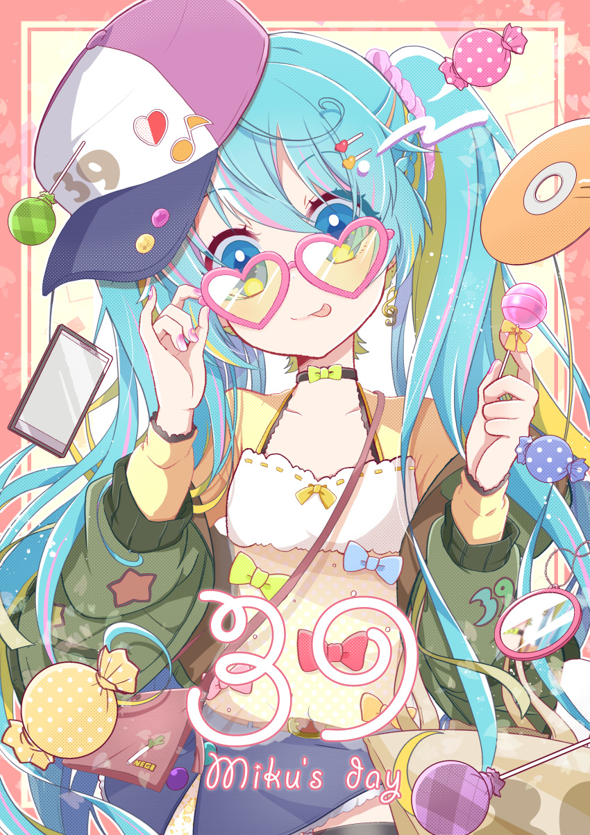 1girl, 39, :q, absurdres, aqua_hair, bag, black_choker, blonde_hair
