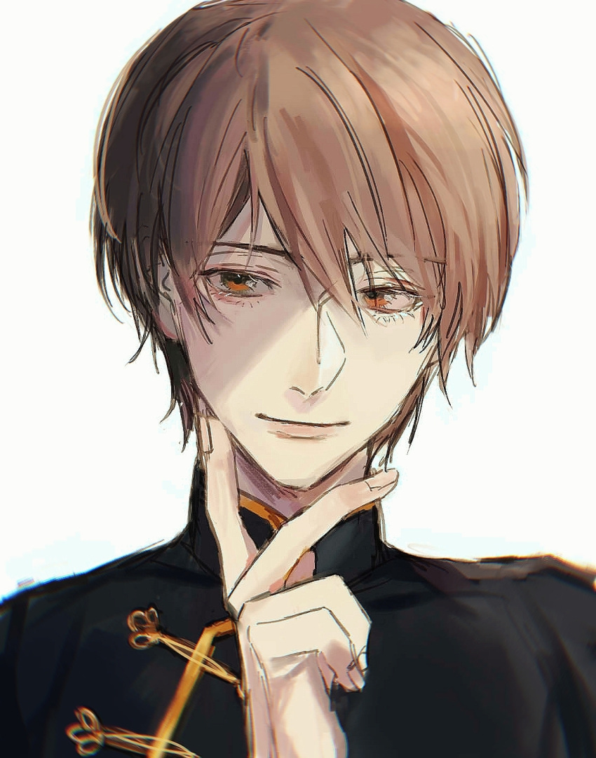 1boy, black_shirt, brown_eyes, brown_hair, carnivaleean, chinese_clothes, chinese_commentary, chou_no_doku_hana_no_kusari