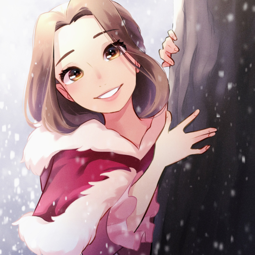 1girl, animification, beauty_and_the_beast_(disney), belle_(disney), brown_eyes, brown_hair, coat, cold