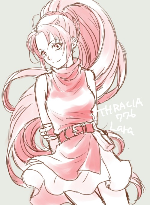 1girl, arm_behind_back, bare_arms, bare_legs, belt, character_name, copyright_name, dress