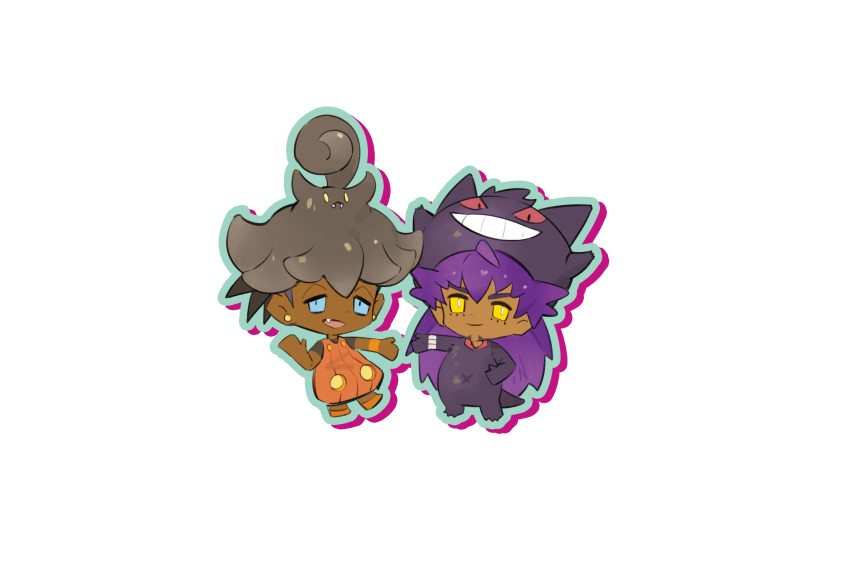 2boys, black_hair, character_hat, chibi, chibi_only, cosplay, dark-skinned_male, dark_skin