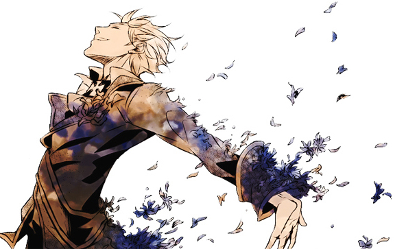 closed_eyes, coat, cross, eyes_closed, farah_(cretica), flower, prussia_(hetalia), purple, short_hair, silver_hair, smile, wind