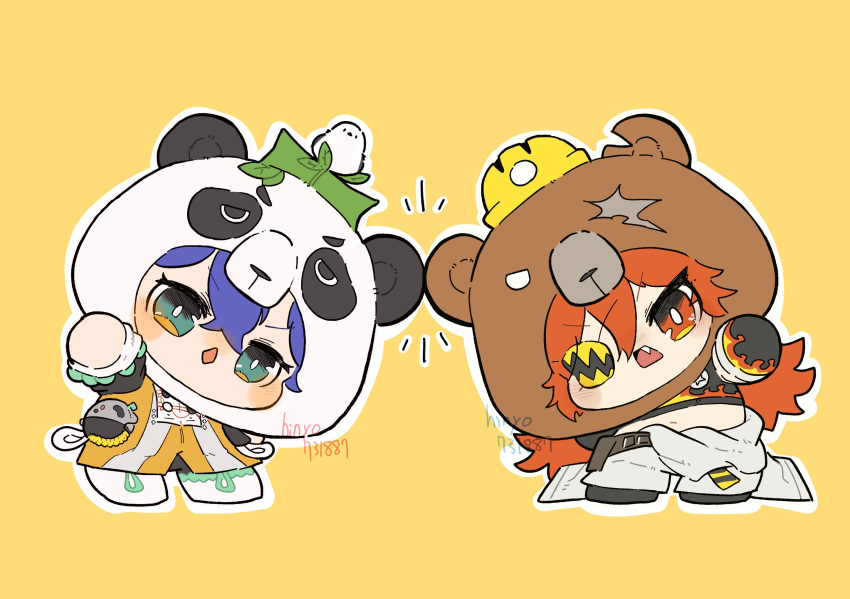 2girls, belle_(delicate_sunlight)_(zenless_zone_zero), belle_(zenless_zone_zero), ben_bigger, ben_bigger_(cosplay), black_tank_top, blue_hair, chibi