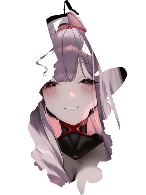 1girl, armored_collar, blush, goddess_of_victory:_nikke, hair_intakes, hanbok625, holding, holding_sword, holding_weapon, long_hair, pink_hair, rose_(nikke), silhouette, simple_background, single_hair_intake, smile, solo, sword, upper_body, weapon, white_background