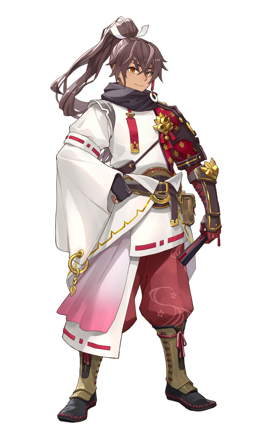 1boy, absurdres, artist_request, belt, black_scarf, black_shoes, brown_hair, closed_mouth