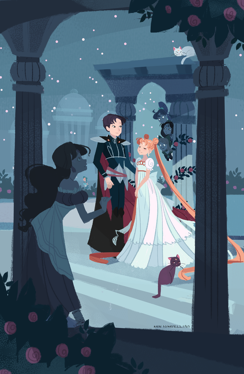 1boy, 6+girls, aino_minako, ann_marcellino, artemis_(sailor_moon), artist_name, bishoujo_senshi_sailor_moon, black_cat