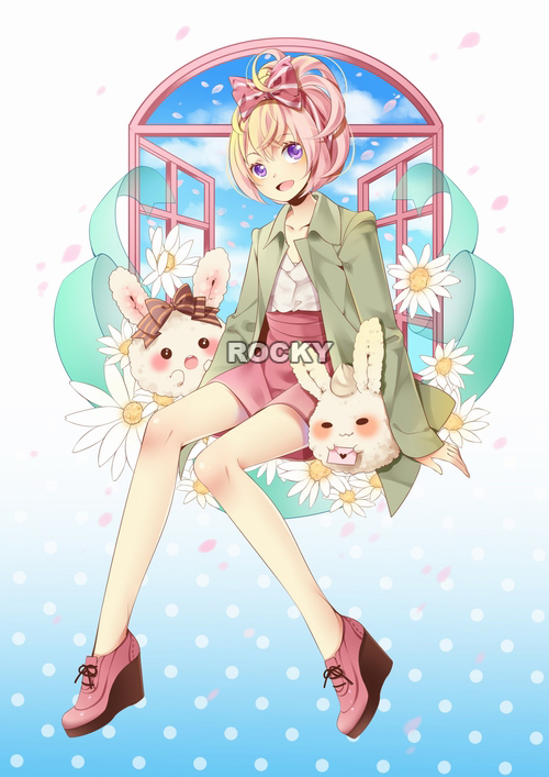 bow, bunny, flower, hair_bow, no_socks, original, rabbit, rocky_(chendongjian), solo, window