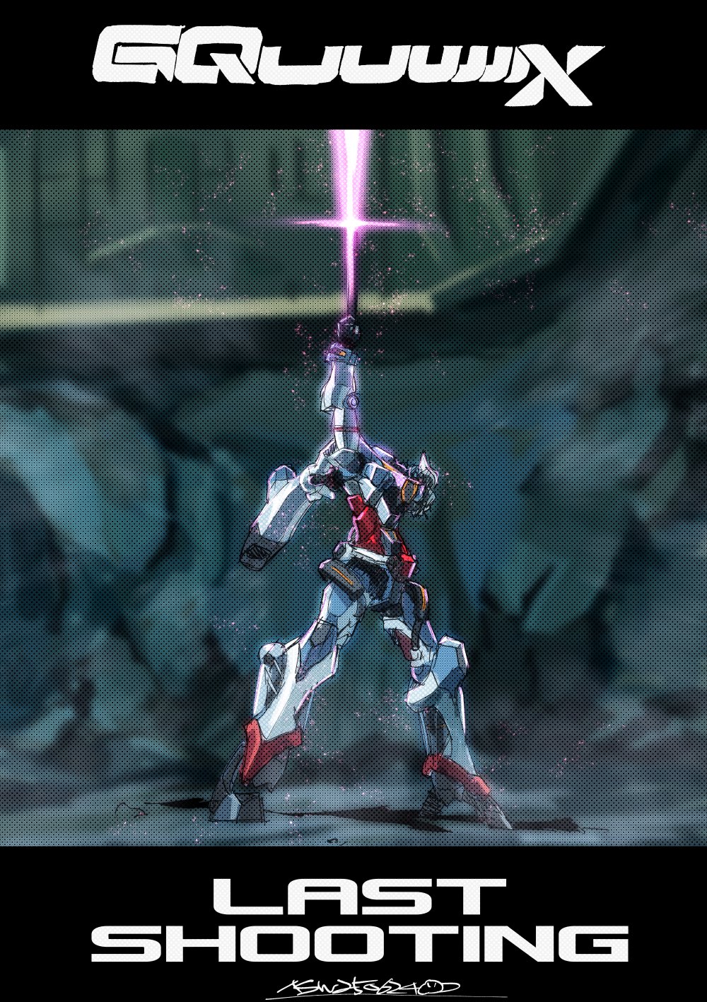 a_baoa_qu, arm_up, as'maria, battle_damage, beam_rifle, damaged, energy_beam, energy_gun