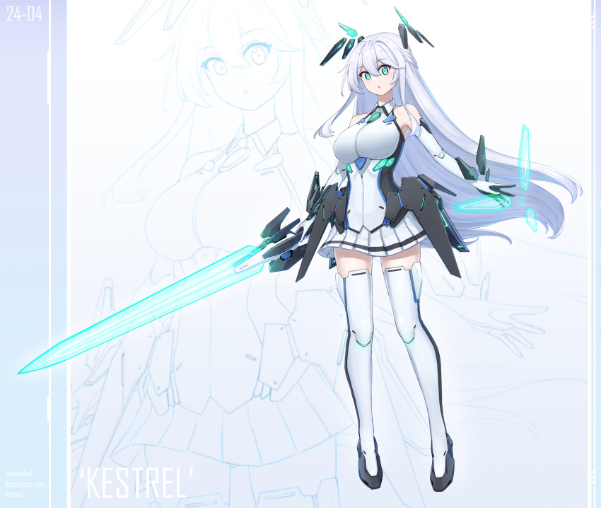 1girl, :o, absurdres, android, bare_shoulders, blue_eyes, boots, braid
