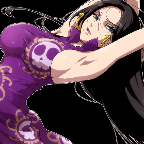 arms_up, black_hair, blue_eyes, boa_hancock, breasts, china_dress, chinese_clothes, earrings