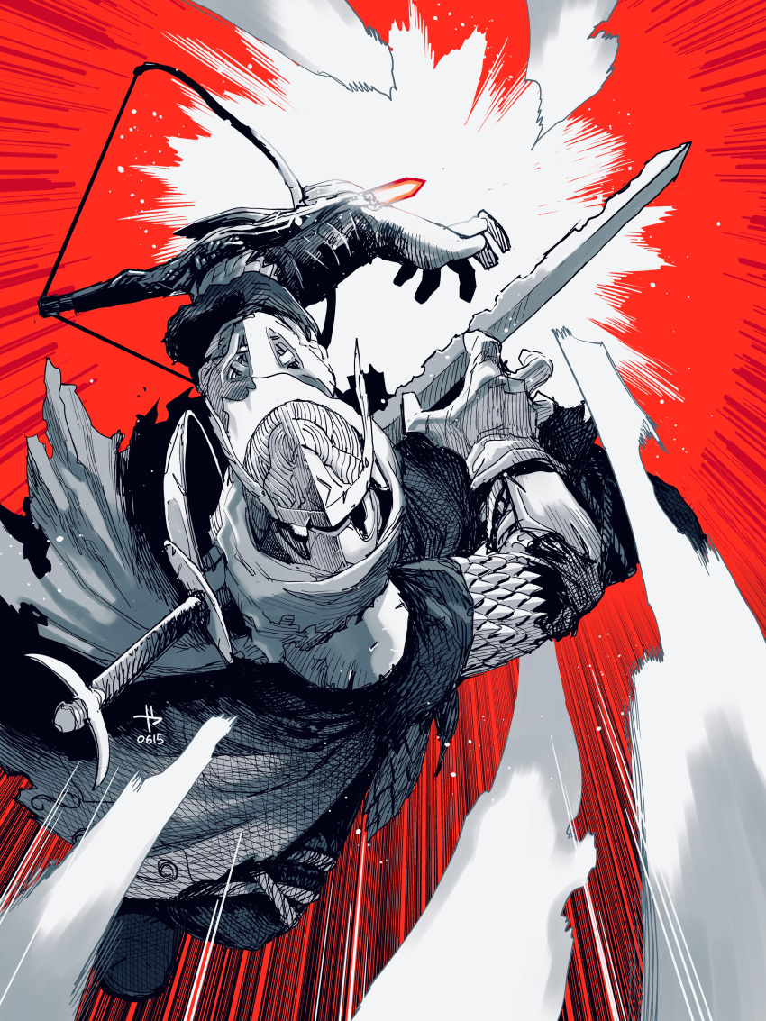 1boy, absurdres, armor, blue_surcoat, dynamic_pose, elden_ring, elden_ring_nightreign, emphasis_lines